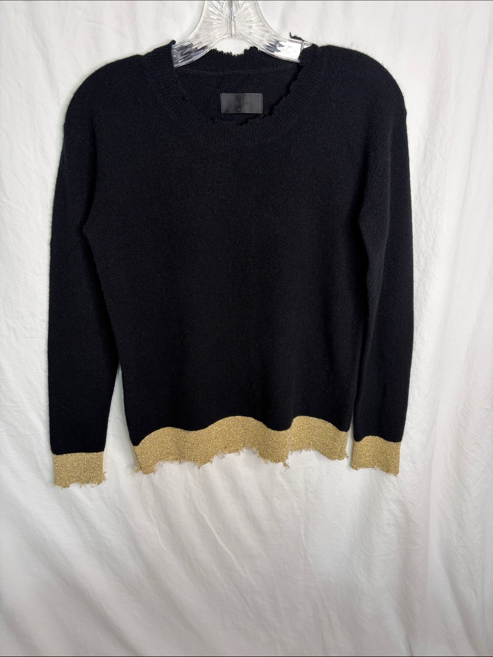 RtA Black Crew Sweater with Gold Scalloped Trim